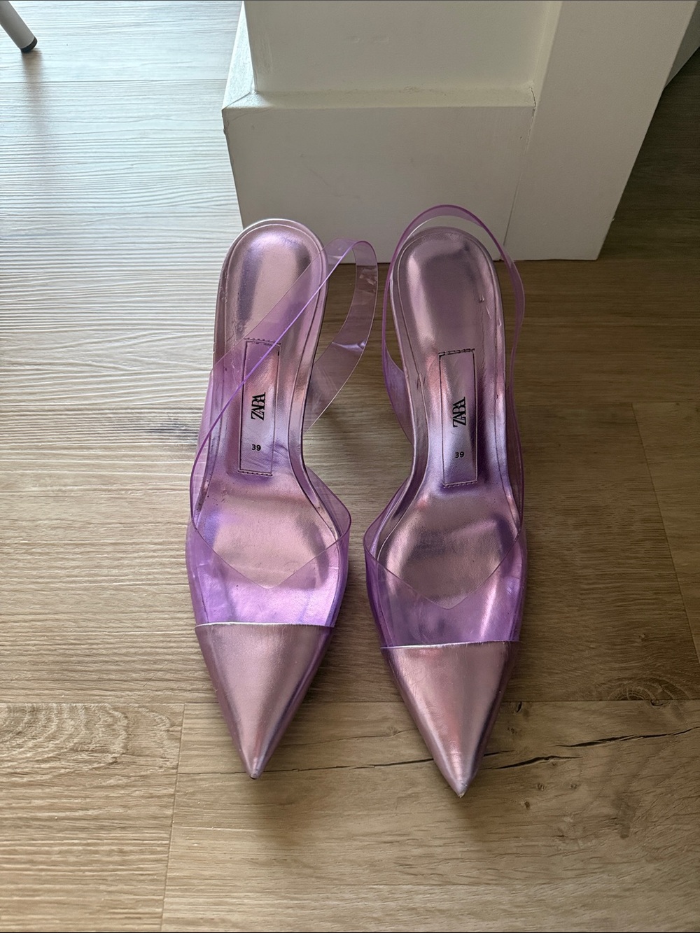 Zara Lilac Metallic Pointed Slingback Heels